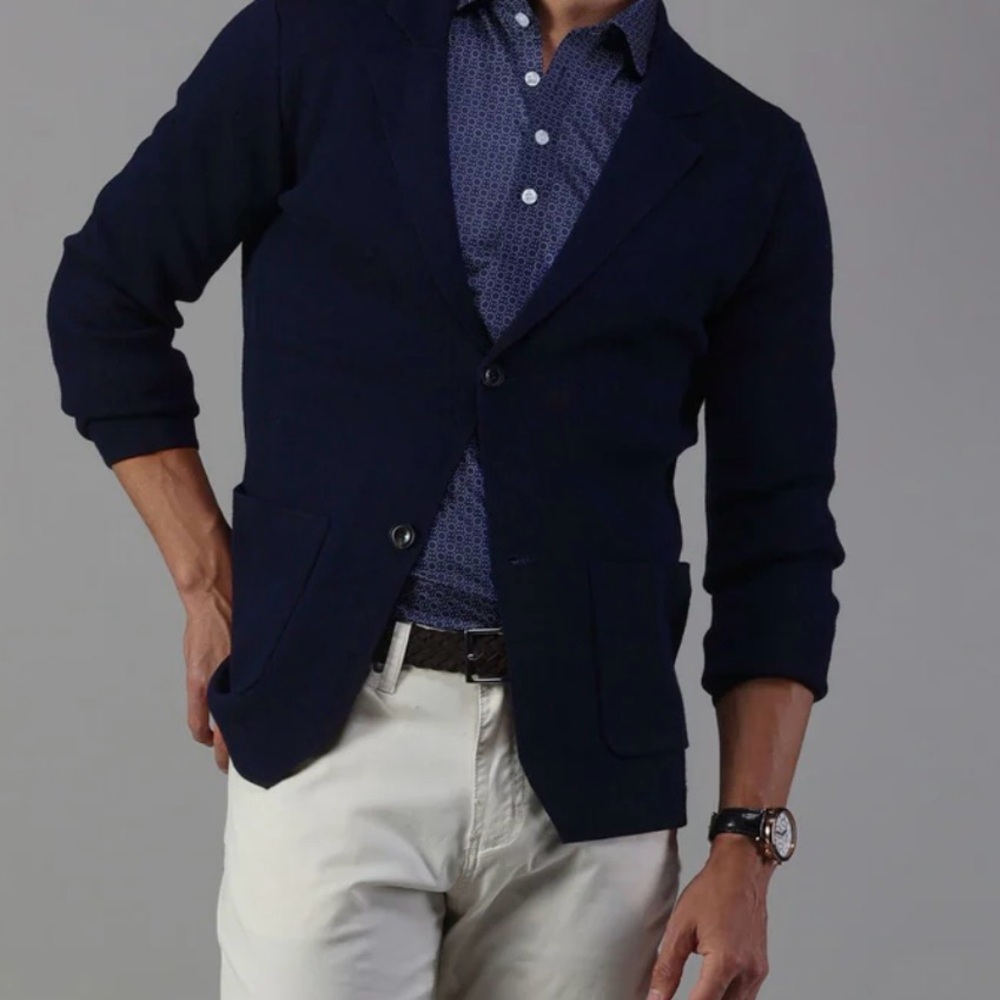 Men's Navy Cardigan Sweater Blazer